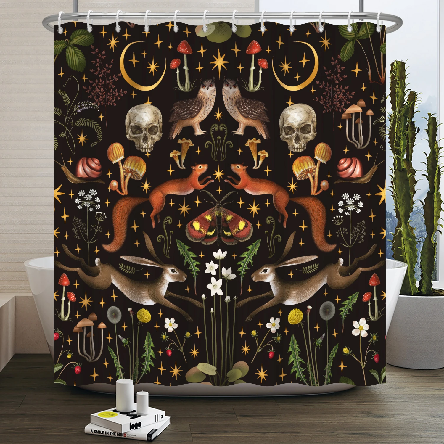 Butterfly Moth Moon Phase Shower Curtain Mushroom Floral Sun Star Plant Flower Goth Witchy Waterproof Bathroom Curtain Home Deco