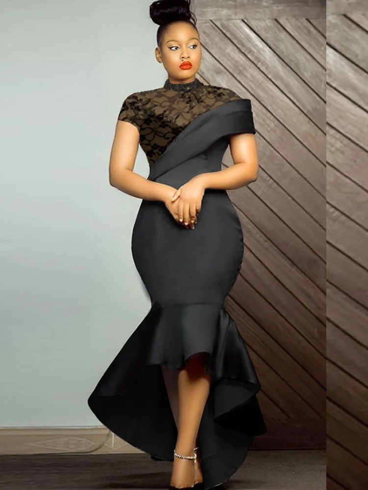 セクシーなレースの透け感のある裾のデザイン、女性用サマーボール、イブニングガウン、ウエストシェイプ、ロング丈、ポリエステル素材