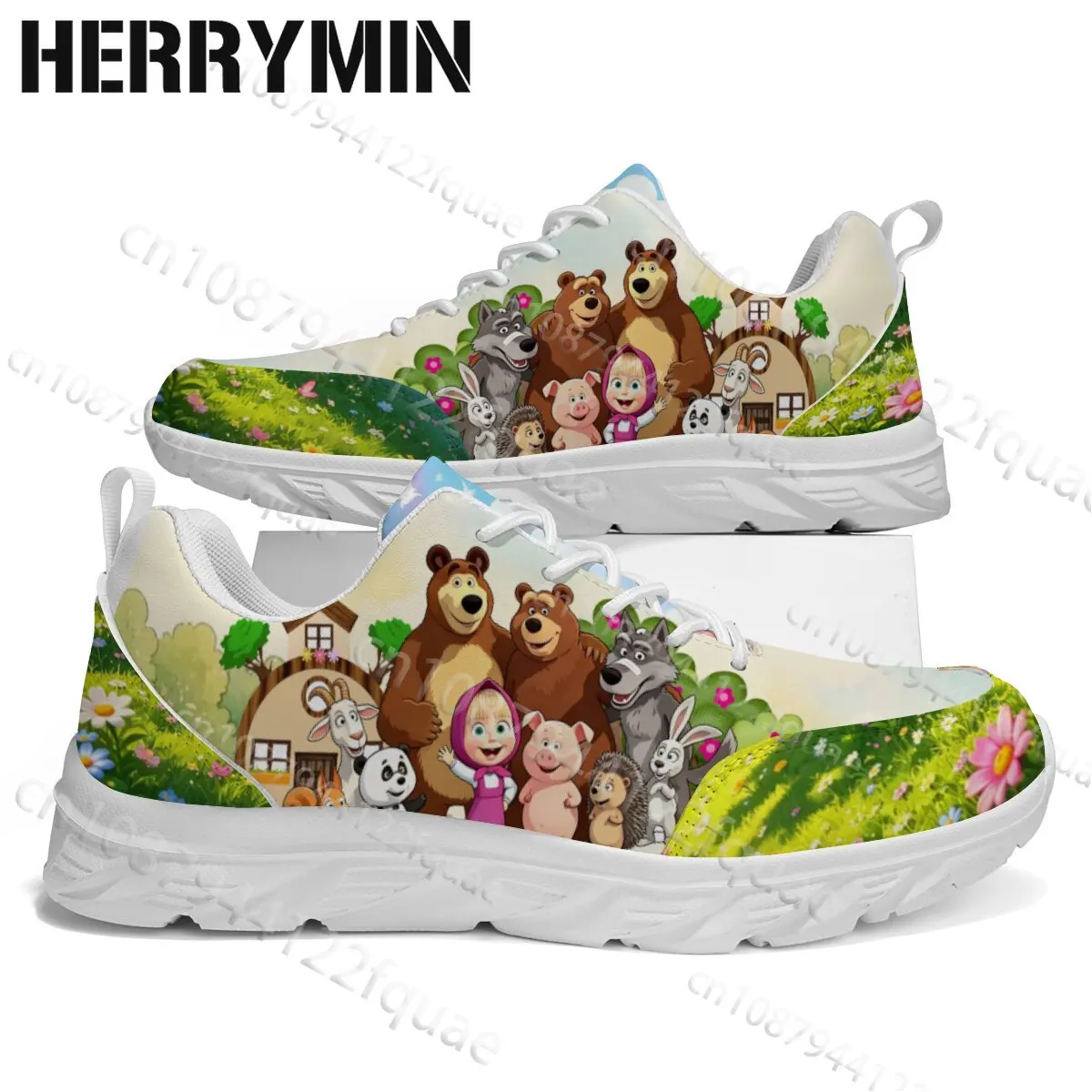 Kids Casual Sneakers Cute Masha and The Bear Cartoon Lace Up Campus Soft Sports Shoes Four Season Boys Girls Gift for Him