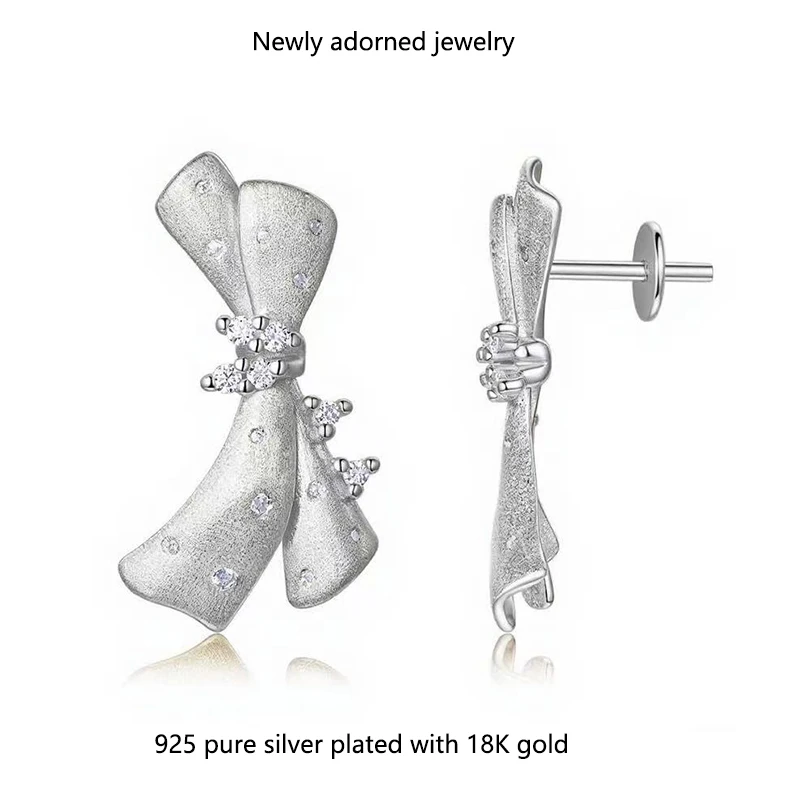 

New - Arrival Cross - border S925 Sterling Silver Earrings Inlaid with Moissanite. Creative Pleated Pearl - bow Stud Earrings, f
