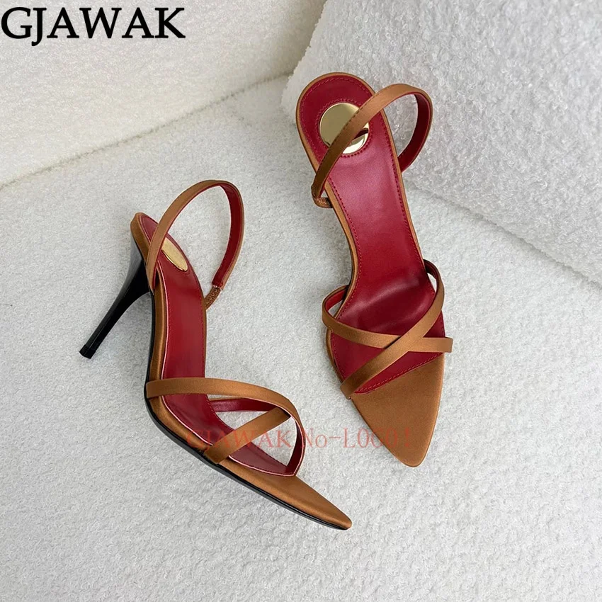Sexy Satin Thin Heels Modern Sandals Women Narrow Belt Point Toe Dress Shoes For Women Back Strap Gladiator Sandals Women