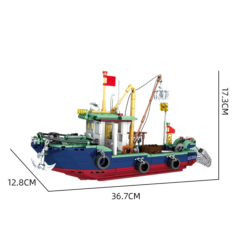 City Building Blocks Fishing Boat Constructor Model Assembling MOC Pirate Ship Technical Bricks Toys for Children Birthday Gifts