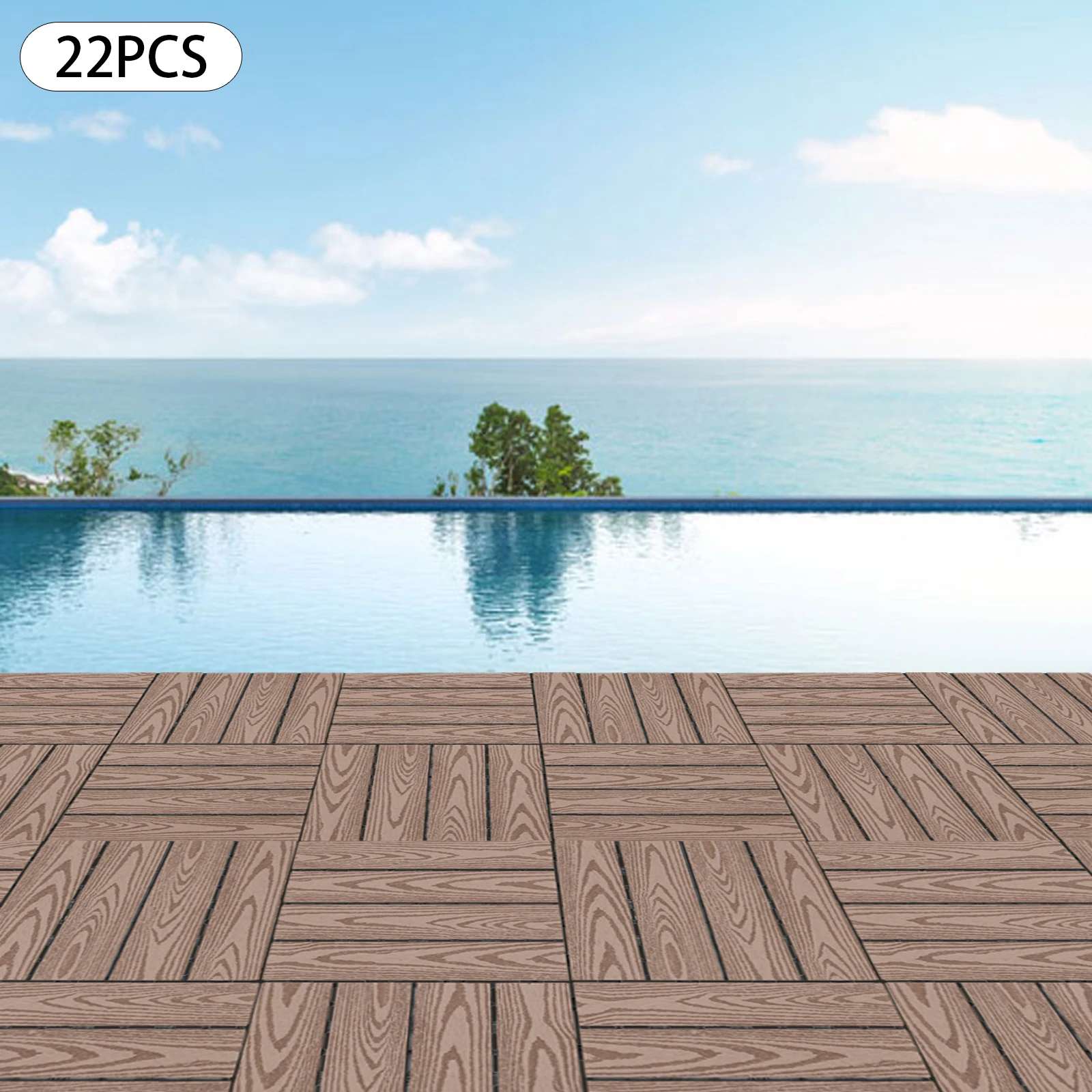 Bild 7: 22 Stück Spleißen von Kunststoff-Holzböden, WPC, ineinandergreifende Deckfliesen, hochwertiges Material, geprägte Holzmaserung für Gärten/Terraces