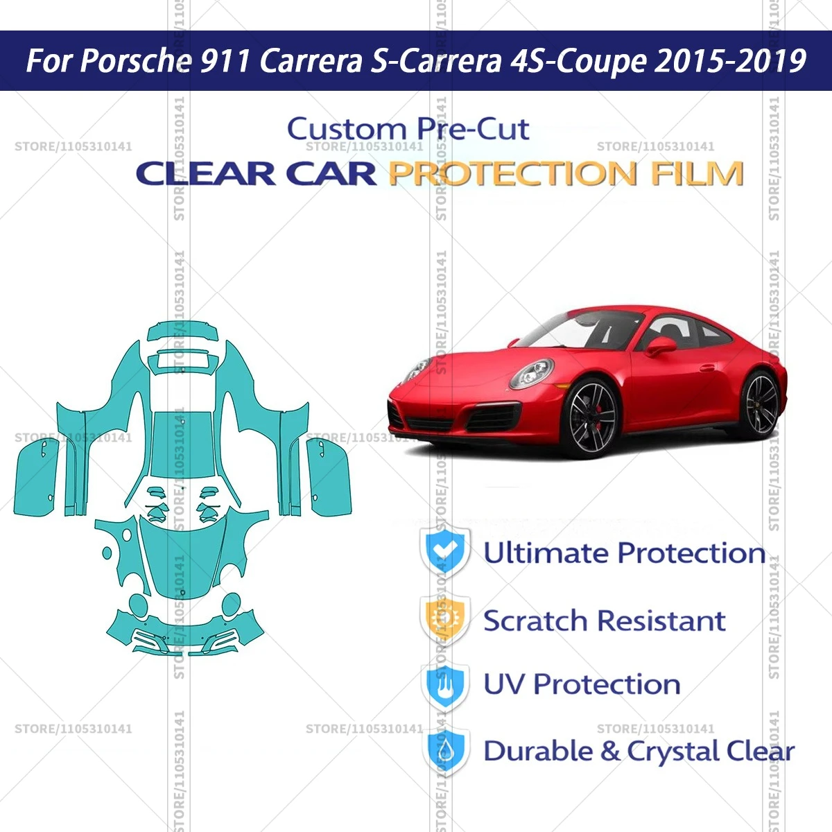 

For Porsche-911-Carrera-S-Carrera-4S-Coupe-2015-2019 Pre-Cut Paint Protection Film PPF Transparent Car Film Automotive PPF