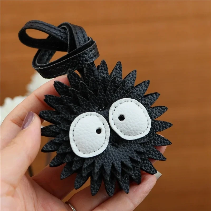 Black Briquettes Hand-made Leather Keychain Bag Pendant Gift Personality Simple Female Fashion Accessories Ugly Small Coal Ball