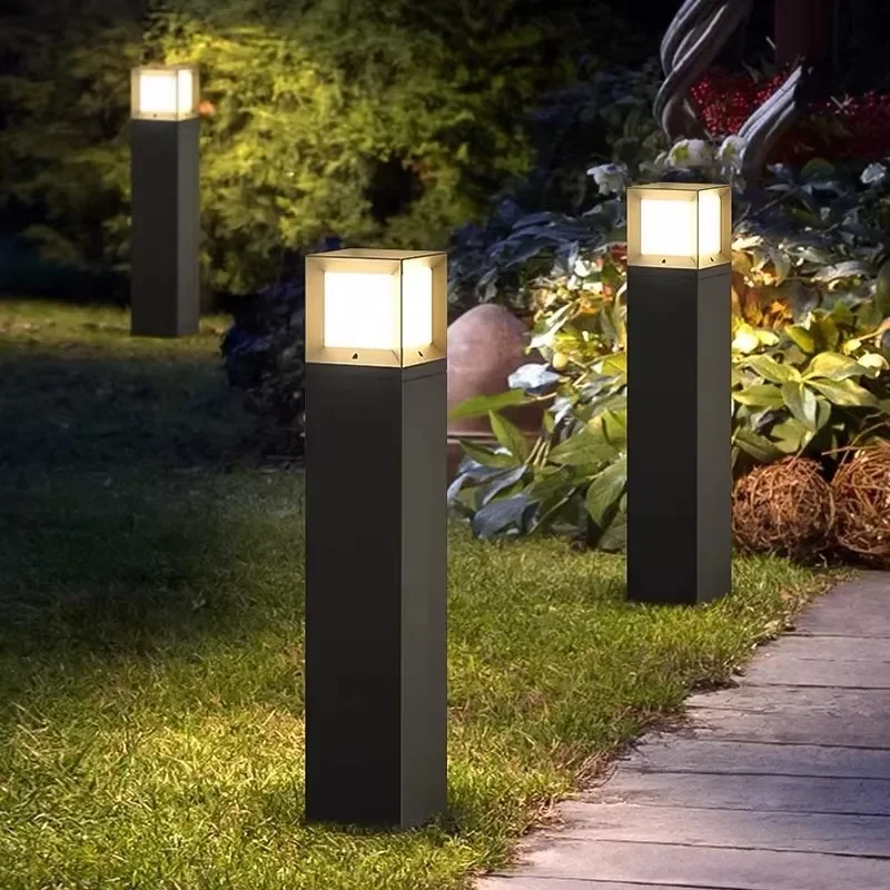 Modern Simple Square Outdoor Waterproof IP65 Light Emitting Diode Aluminum Post Light with Light Sensor for Garden Access