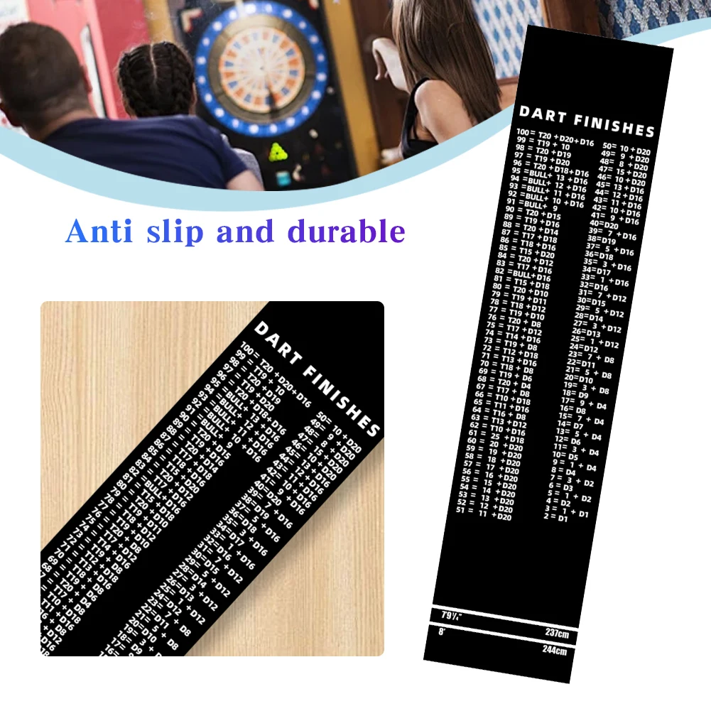 Dart Mat Non Slip Darts Mat Checkouts with Throw Lines Professional Darts Mat Heavy Duty Dart Points and Flooring Protector