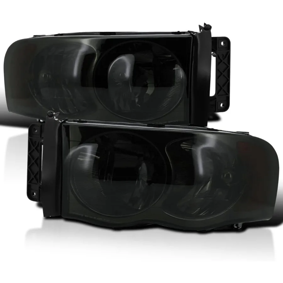 

Smoke Headlights Compatible with 2002-2005 Dodge Ram 1500, 2003-2005 Ram 2500 3500 L+R Pair Head Light Lamp Assembly