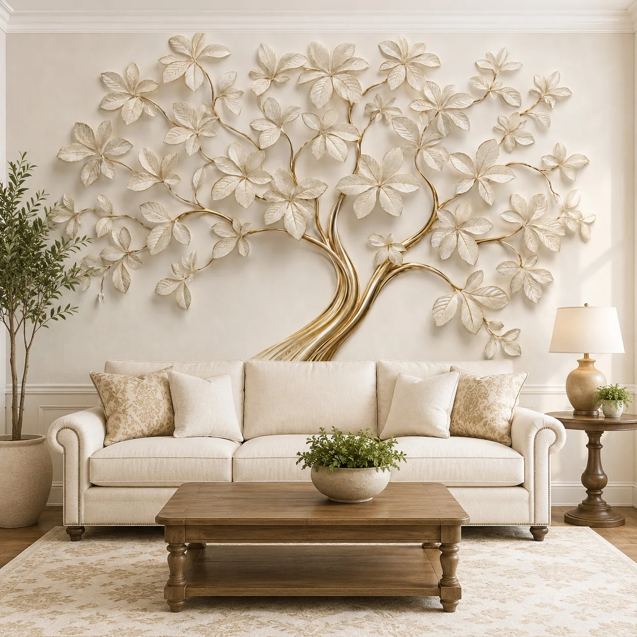 Custom 3D Golden Tree Leaves Wallpaper Mural Luxury Botanical Wall Decor Living Room Bedroom Non Self Adhesive