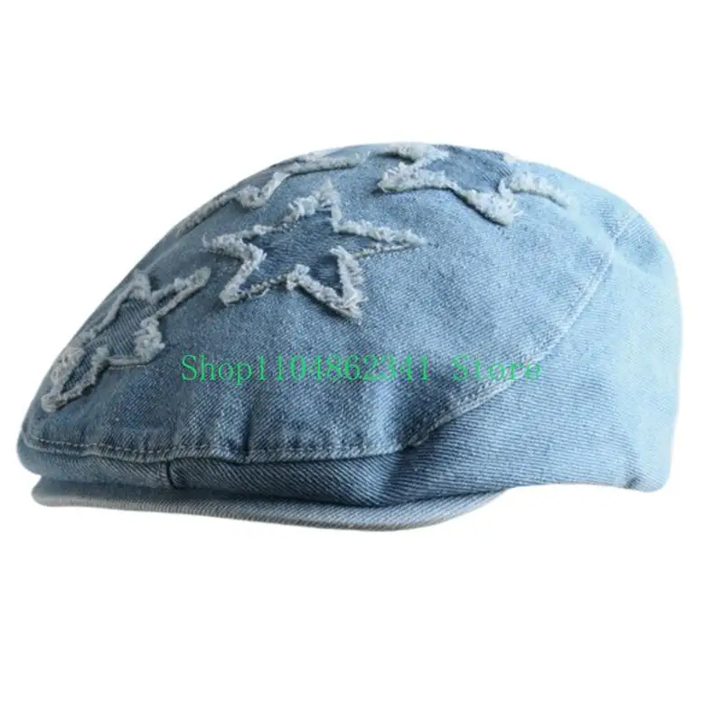 652F Newsboys Hat for Women Breathable Cabbie Hat Girl Five Pointed Star Flat Sun Hat Fashion Painter Hat Headwear