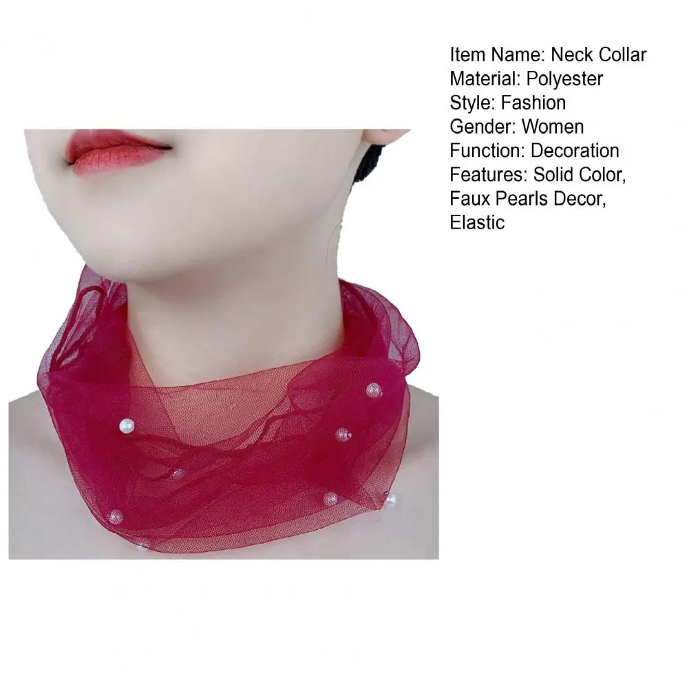 Bild 6: Eleganter elastischer Halswickel, einfarbig, Halskragen, Kunstperlen, Dekor, elastischer Organza-Spitzenschal, multifunktional