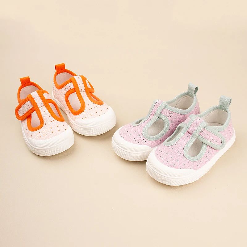 Spring In-Stock Polka Dot Color-Block Girls' Flat Canvas Shoes Soft Sole Low-Top Children's Shoes Cross-Border Wholesale