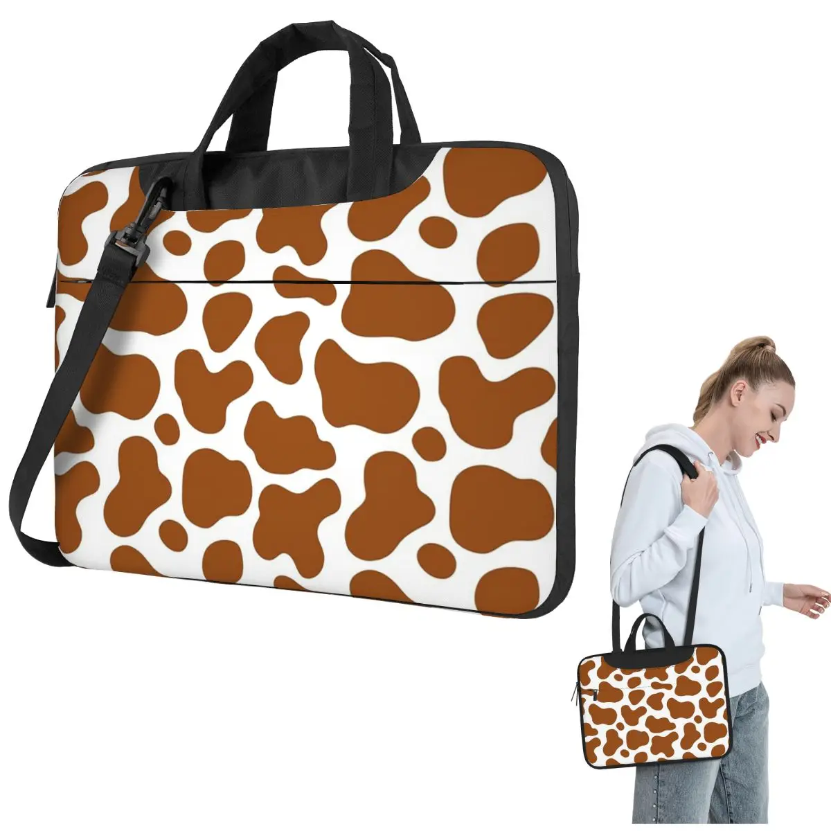 Cow Brown Spots Cute Cow Skin Pattern Crossbody Laptop Bag Case Computer Bag 13 14 15.6 Inch Notebook Pouch for Macbook Pro