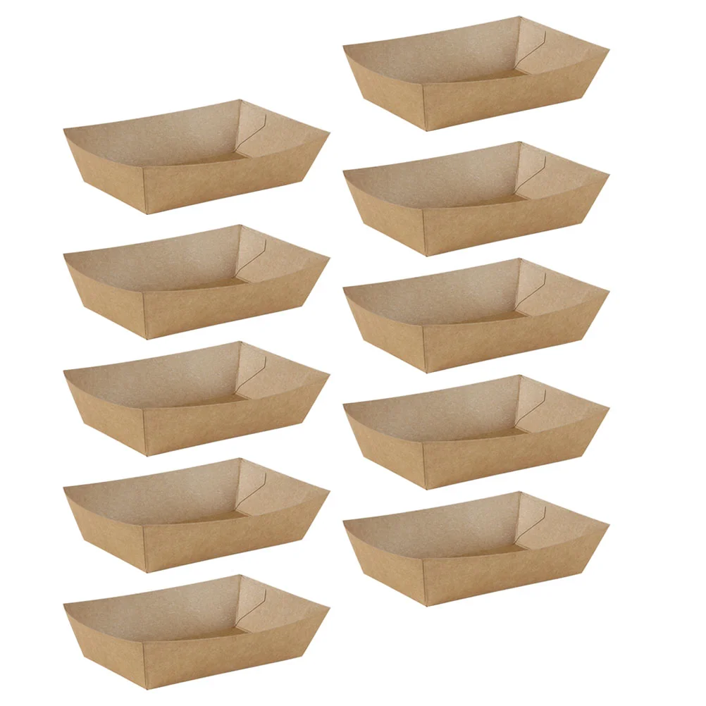 

100 Pcs Kraft Paper Shipping Box Food Tray Snacks Container Fried Holder Takeout Containers Packing Oil Proof