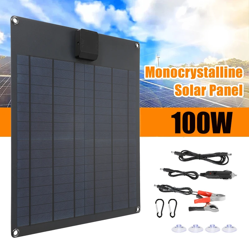 100W Solar Panel 5V Dual USB Polycrystalline Solar Cell 12V Battery Charger for Phone Outdoor Camping Mobile Power Supplies