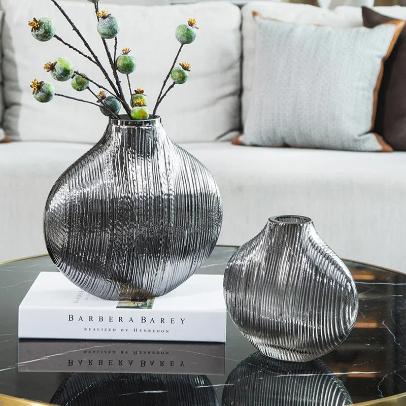 

Electroplating Glass Vase Silver Brushed Flower Arrangement Container Hydroponic Living Room Table Deco Home Decor