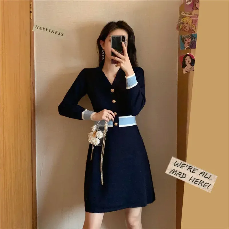 Long Sleeve Women\'s Crochet Dresses Black New In Thic On Promotion Outfits Aesthetic G Elastic Sensual Sexy X Female Knit Dress