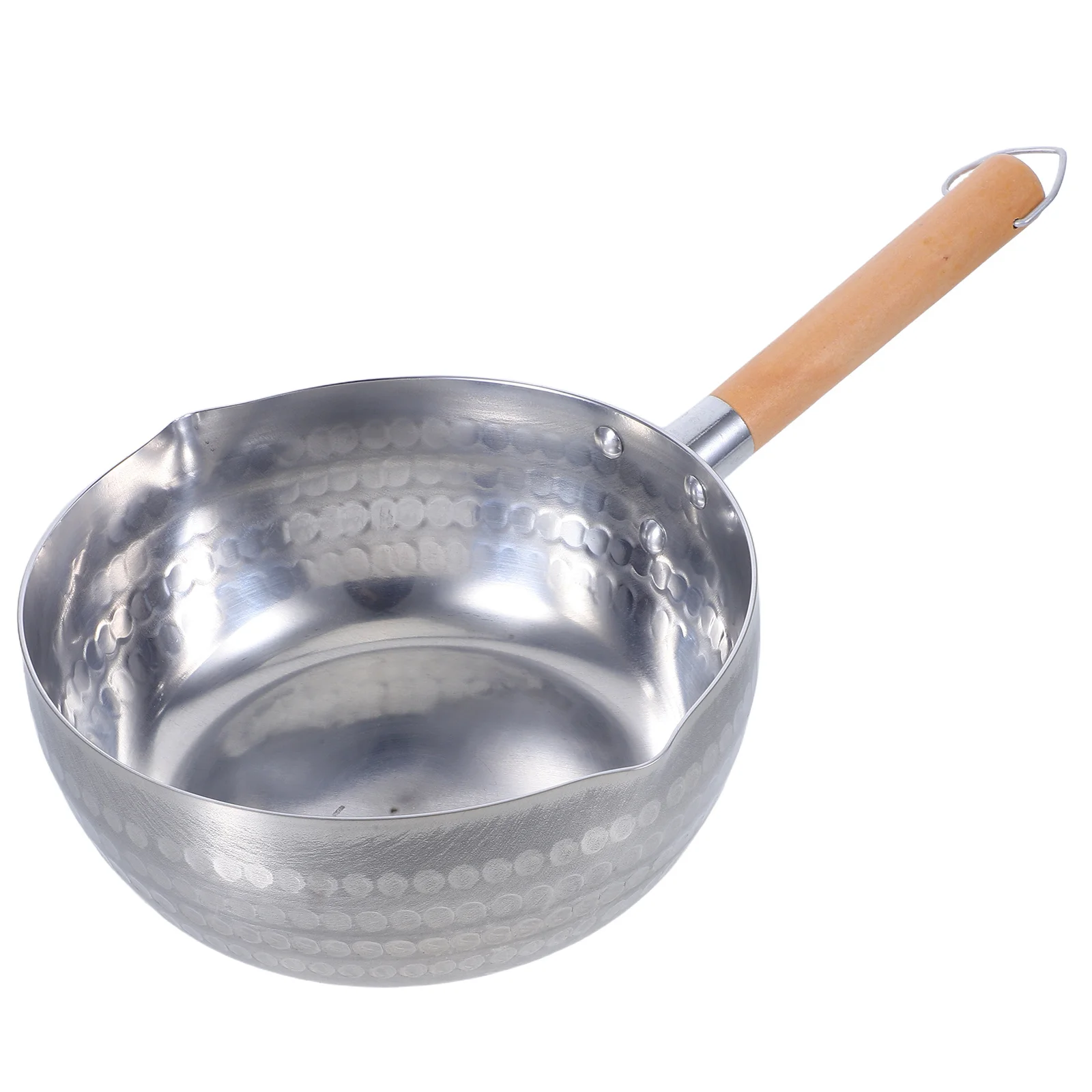 

Japanese Thickened Aluminium Flat Bottom Pan Wooden Handle Dual Pour Spouts Camping Milk Pan Stove Cooking Frying Skillet