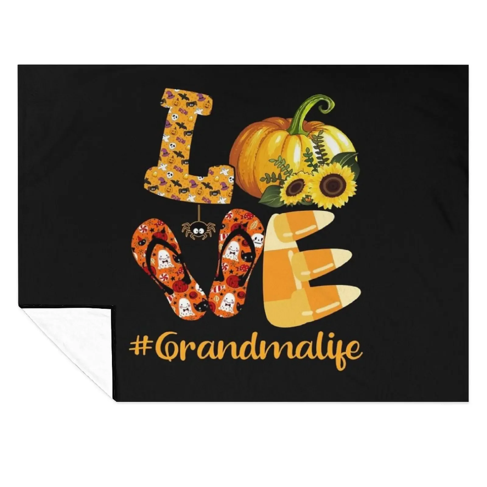 

Love Grandma Life Funny Halloween Sunflower Pumpkin Throw Blanket for winter Camping Thin Blankets