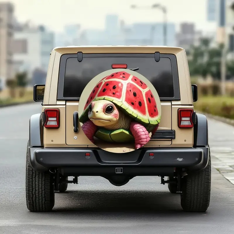 1pc Cute Watermelon Turtle & Strawberry Wheel Cover Tire Protector With Expressive Eyes - Fit For SUVs, Cars,, RVs - All-Weather