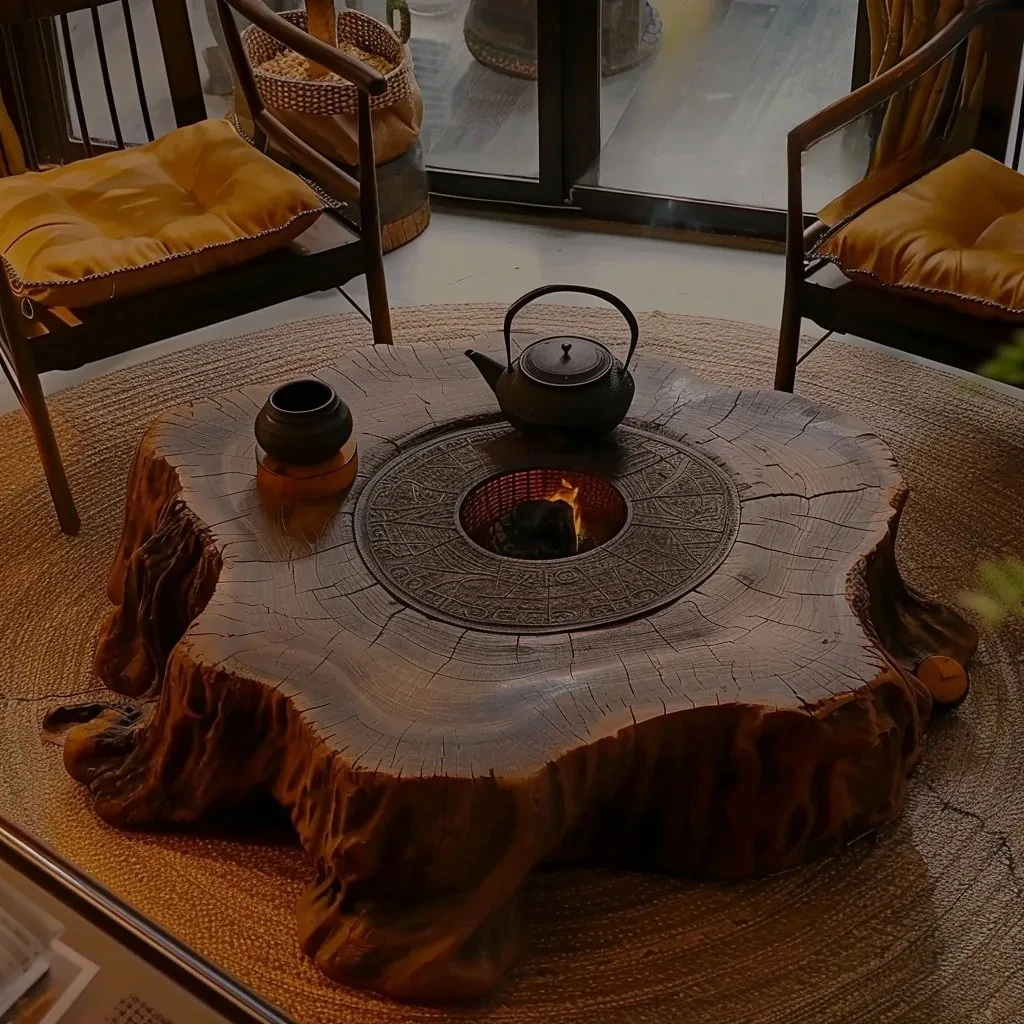 

Чайный столик в скандинавском стиле, современный минималистичный деревянный ворсовый чайный столик B & B, уличный гриль с резьбой по корню, чайная плита