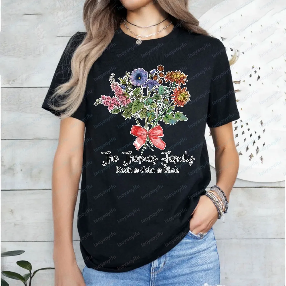 Personalized Birth Month Birth Flower Shirt Custom Family Name Mothers Day Tshirt Mamas Garden Outfit with Children Name Shirt