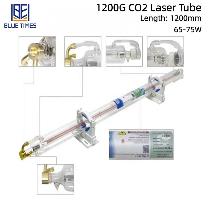 Bluetimes Yongli 65-75 واط CO2 أنبوب ليزر طول 1200 مللي متر ضياء 55 مللي متر مصباح ليزر زجاجي لقطع النقش بالليزر Co2 #5