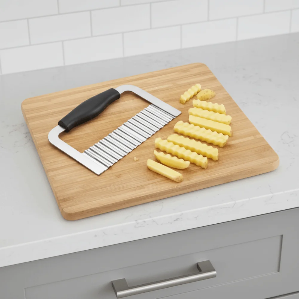 

Stainless Steel Wavy Potato Cutter Non-slip Handle Sharp Wavy French Fries Cutter Rustproof Household Potato Chopper Vegetable