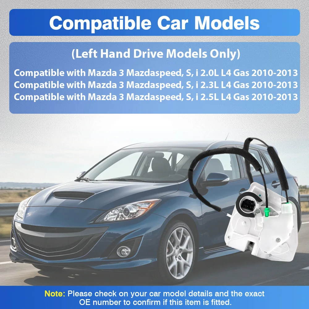 Front Left Door Lock Latch Actuator BBM4-59-310E, BBM4-59-310D For Mazda 3 Mazdaspeed, S, i 2.0L 2.3L  2.5L  L4 Gas 2010-2013