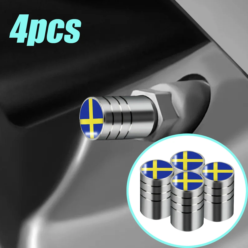 

4pcs Car Sweden Flag Styling Wheel Tire Valves Caps Car Tyre Decorative Air Stem Cover Car Rim Valve Stem Cap Auto Accessories