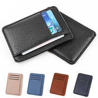 Slim RFID Blocking Leather Wallet Credit ID Card Holder Purse Money Case for Men Women Minimalist Ultra-thin Lychee Grain Wallet