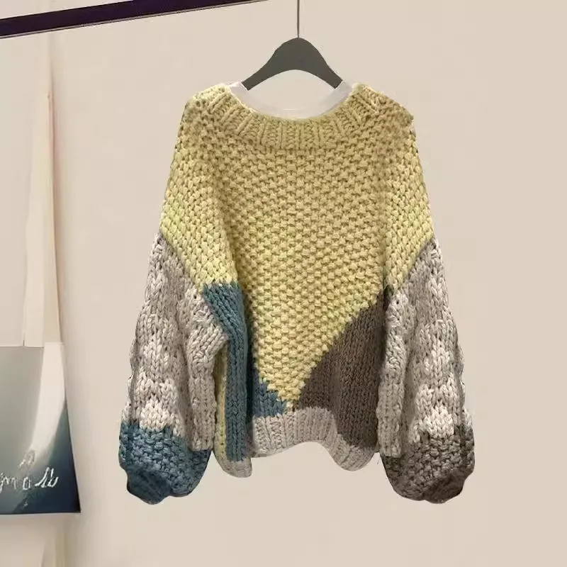 

New Autumn and Winter Color Blocked Sweater with A High-end Feel, Loose and Fashionable Sweater, Women's Pullover