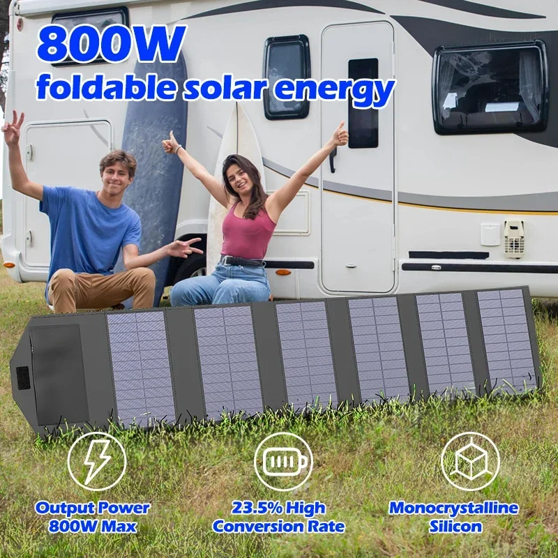 Grade 20W to 800W Foldable Solar Charger Panel with 6 Panel Design and 5V USB Ports for Outdoor Camping Emergency Power Supply