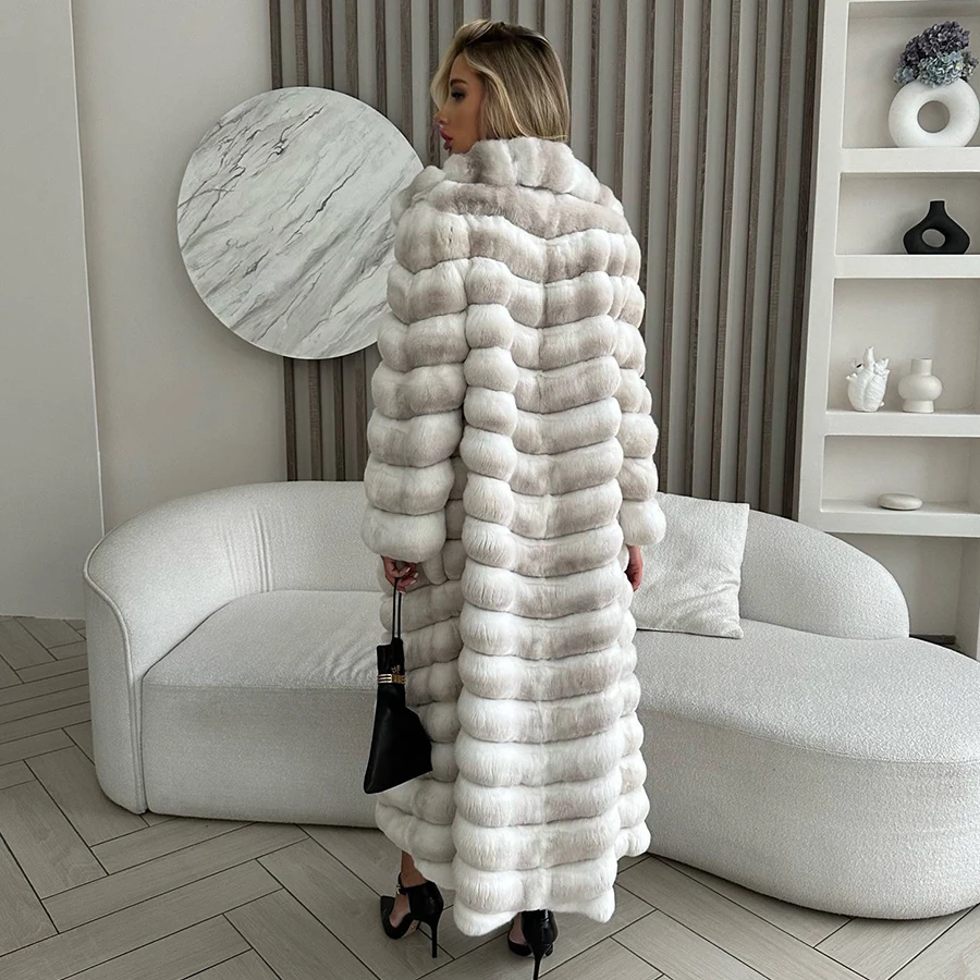 Women's Long Winter Fur Coat Women Natural Chinchilla Rabbit Fur Jacket For Women Warm Winter 2024 Best Selling