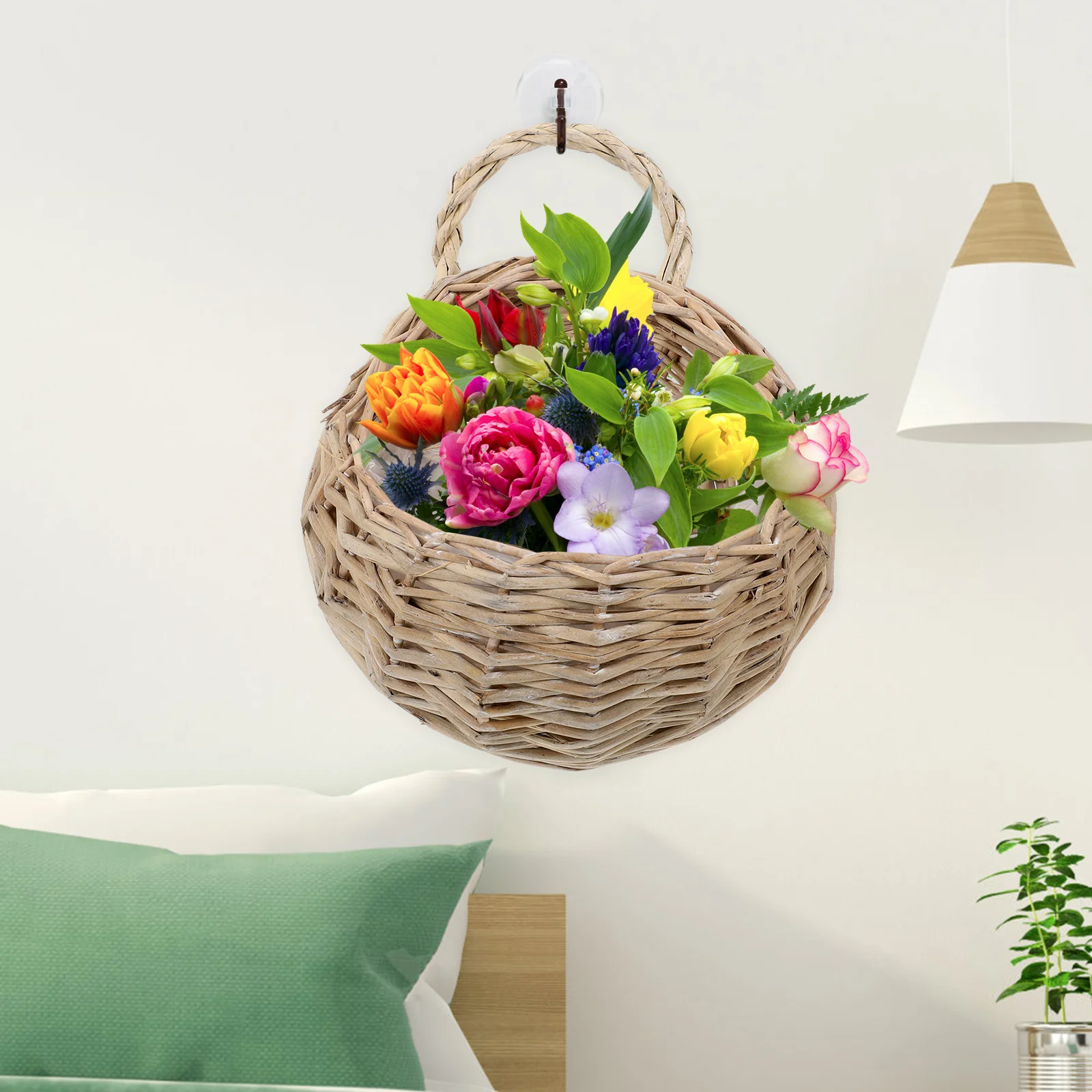 2 Pcs Wall Hanging Rattan Flower Basket Lightweight Woven Planter Storage Bathroom Fruit Vegetable Wooden Flowers Holder