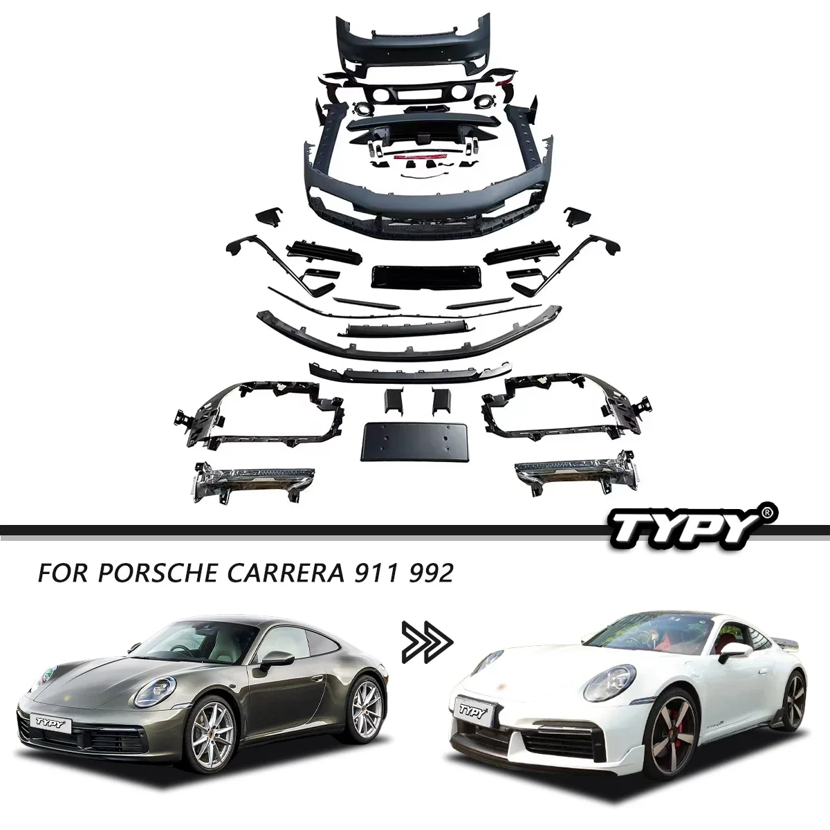 For Porsche 2019-Up 911 992 Carrera Upgrade Turbos SD Style Front Bumper Body Kit Facelift Rear Bumper Spoiler Exhaust Tips
