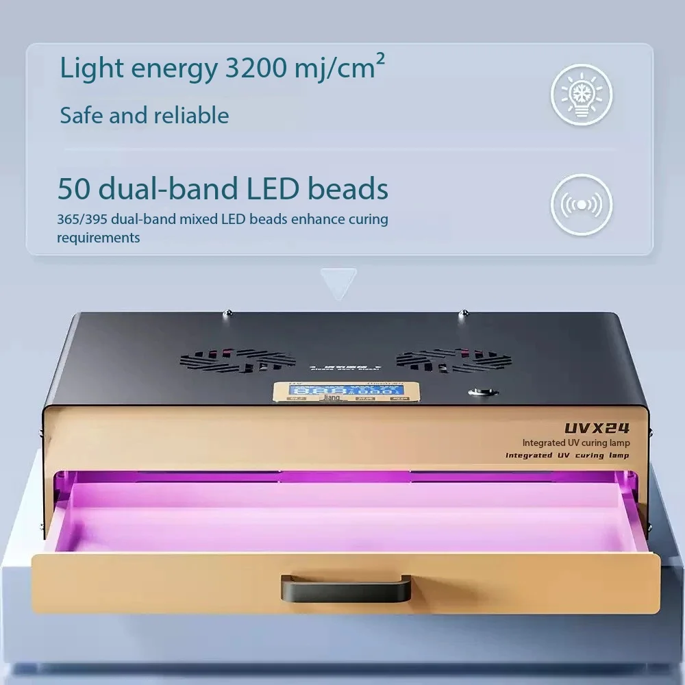 UVX24 UV Curing Lamp Dual Wavelength Light Wrinkle Free 16 Inch for Phone OCA Screen Curved LCD Lamination Glue Curing