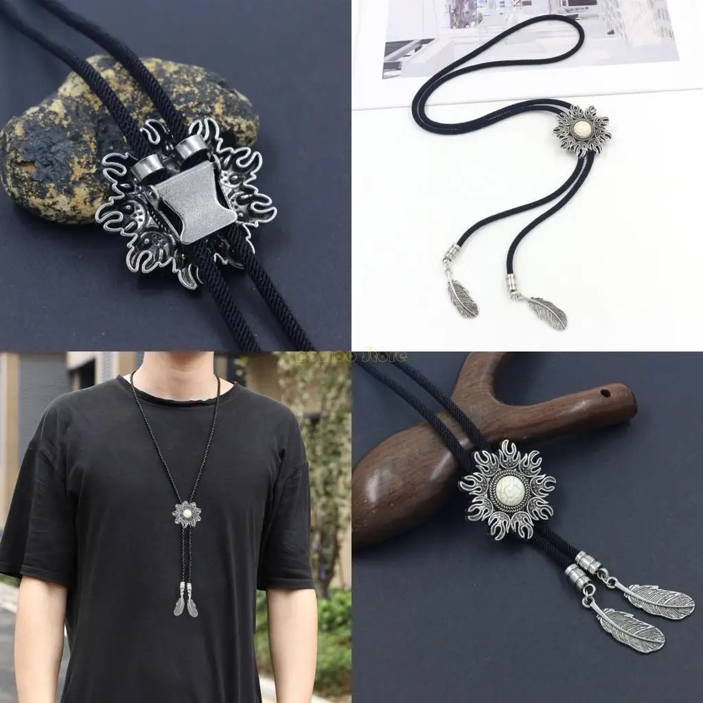 

31BF ювелирные изделия ручной работы галстук-боло западный ковбойский плетеный галстук из металла, солнца, бирюзы, камня, с в