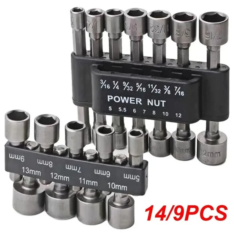 9pcs/set 5mm-13mm Hex Sockets Sleeve Nozzles Nut Driver Set Screwdriver Set Adapter Metric Socket Powerful Drill Bit Tool Wrench