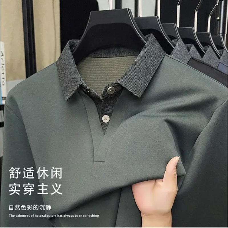 Spring New All Match Men's Long Sleeved T-shirt Autumn Casual Thin Polo Shirt Fashion Fake Two Men's Social Shirts