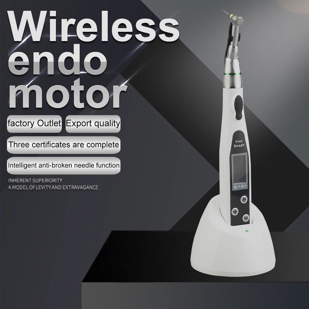 Smart Cordless Dental Endo Motor, sem fio LED Endo Motor, Rotary Endo Motor com 16:1 Contra Ângulo, 9 Programa