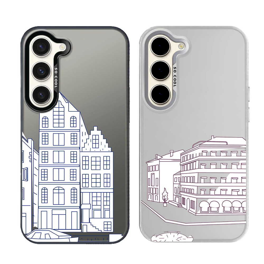 Silver Plated IMD Phone Case For Samsung S26 S25 S24 S23 S22 Ultra S20 S10 S21 FE 5G Plus Cover Hand-Drawn Scenery Architecture