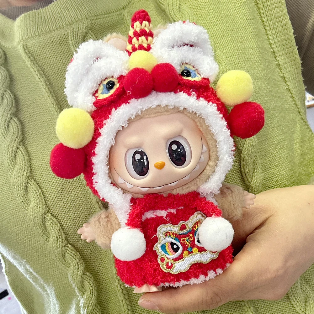 New Year Labubu Outfit for 17cm Plush Doll Chinese Style Matched Red Clothes Accessories