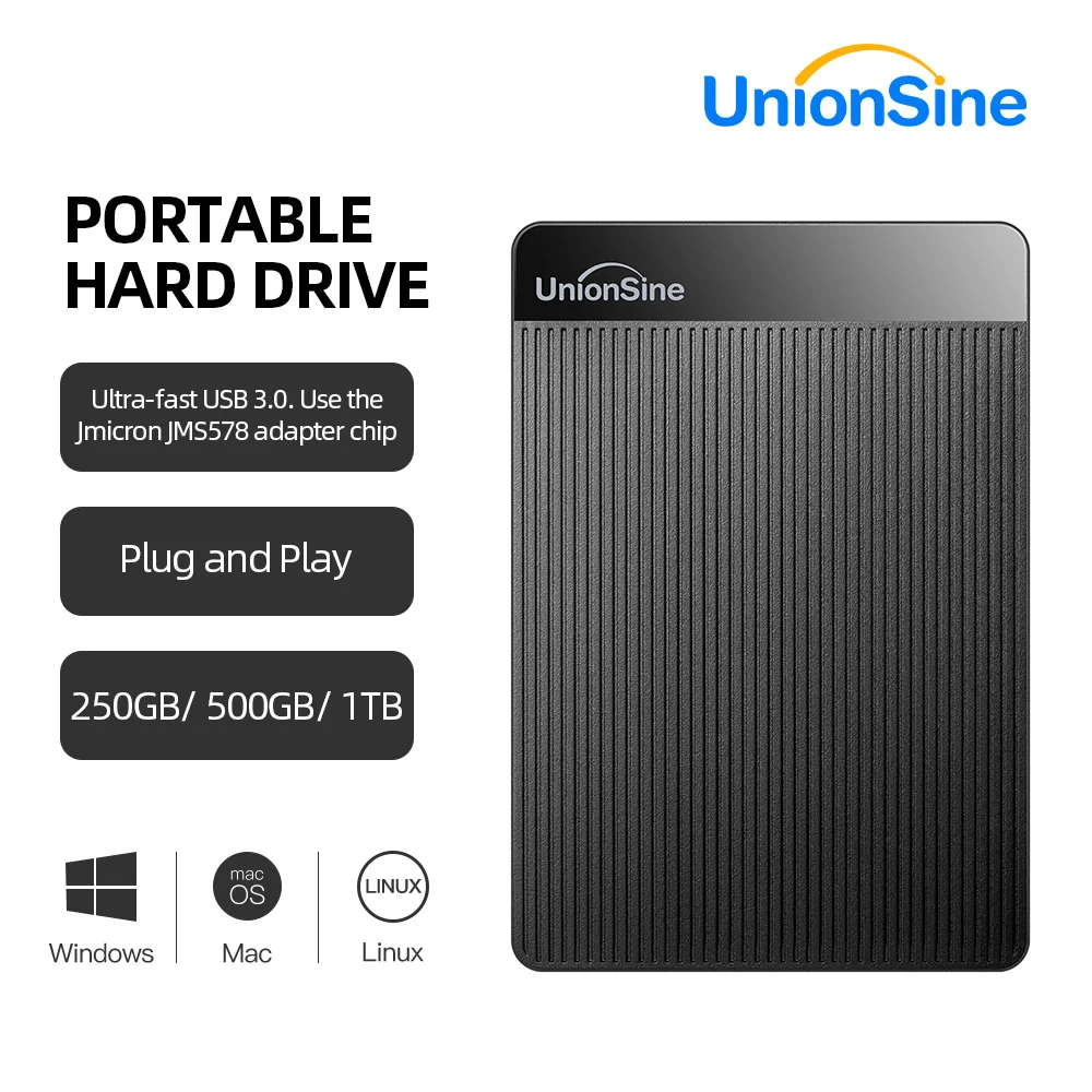 

Портативный внешний жесткий диск UnionSine HDD 2,5 дюйма, 320 Гб/500 Гб/750 Гб/1 ТБ, USB, память совместима с ПК, Mac, настольными компьютерами, MacBook