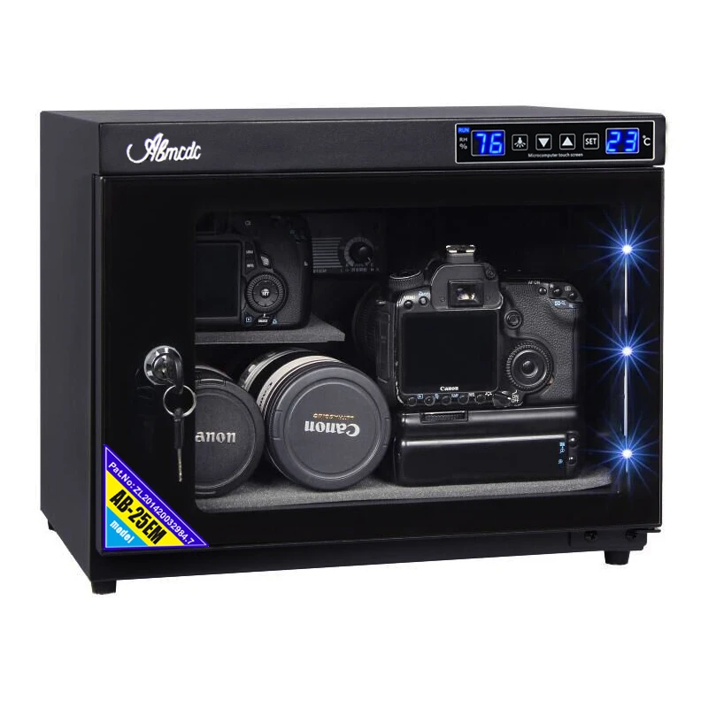 Elektroniczna, wodoszczelna skrzynka automatyczna 25L na lustrzankę SLR, z dodatkowymi chłonnymi wkładami, do przechowywania znaczków, obrazów i suszenia herbaty.