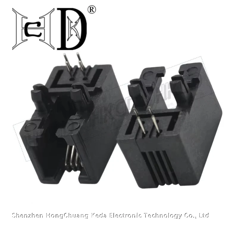 10pcs HKCD 4P4C RJ11 PCB Mount Jack, Right Angle Through Hole Telephone Socket Connector for Phone Equipment