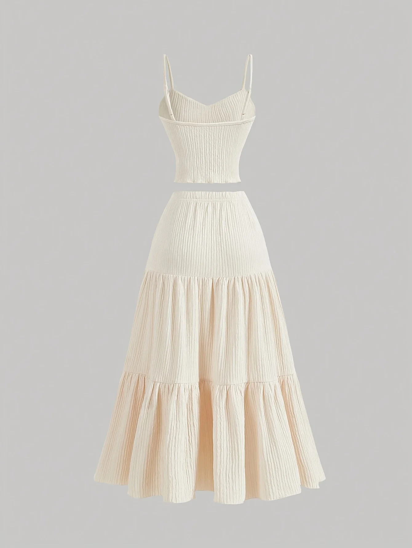 Summer Women's Two-piece Skirt Set Halter Tank Top And Ruffled Hem A-line Skirt image 2