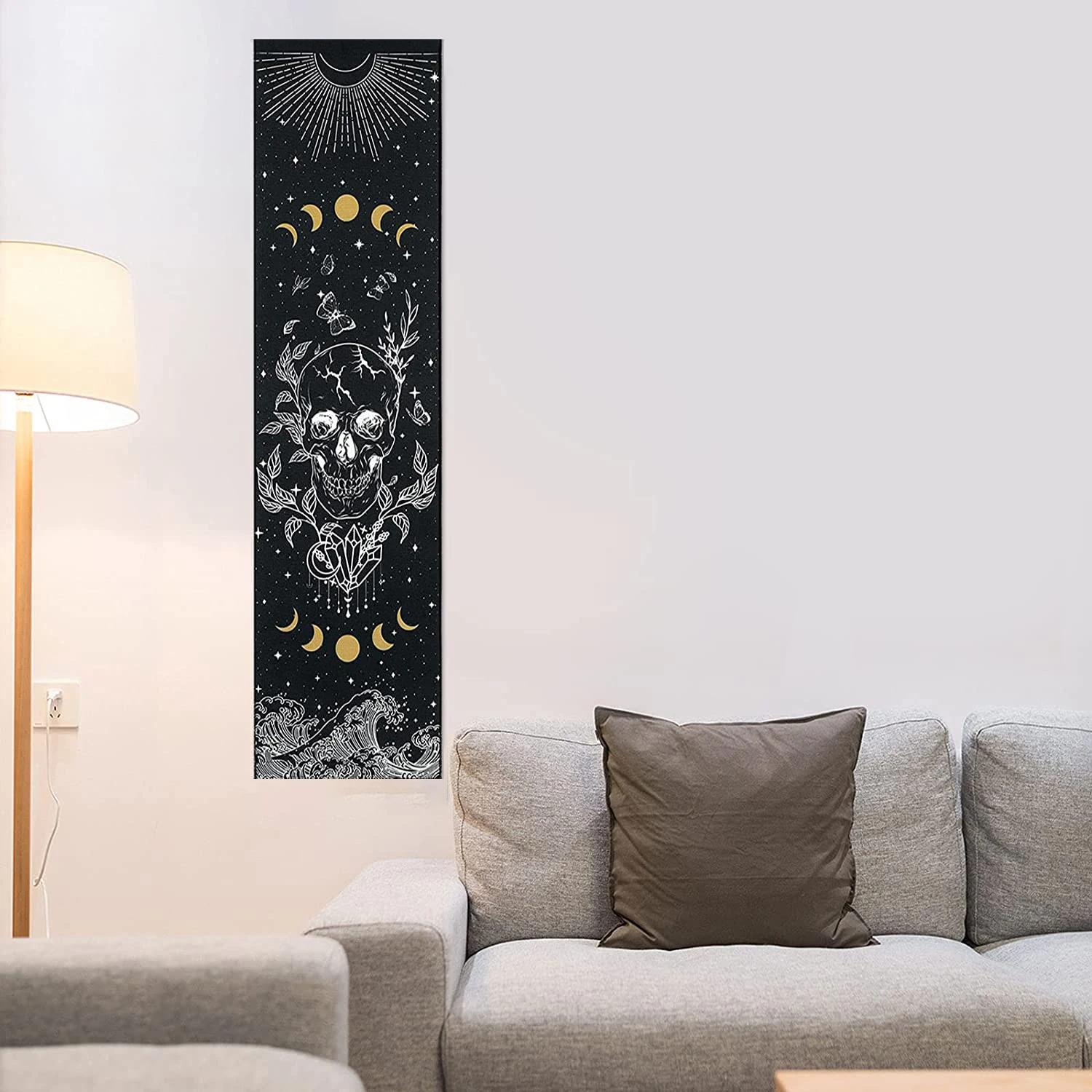 Skull tapestry moon phase tapestry star starry wall hanging black skeleton Witchcraft Hippie butterfly tapestry room Decor