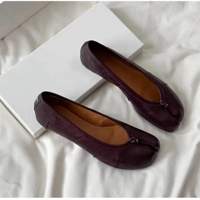 Split-Toe Damen Ballerinas Modische Tabi-Schuhe Lässige Slip-on Loafers Damen Plissierte Leder-Espadrilles Zapatillas Mujer – Detail 29