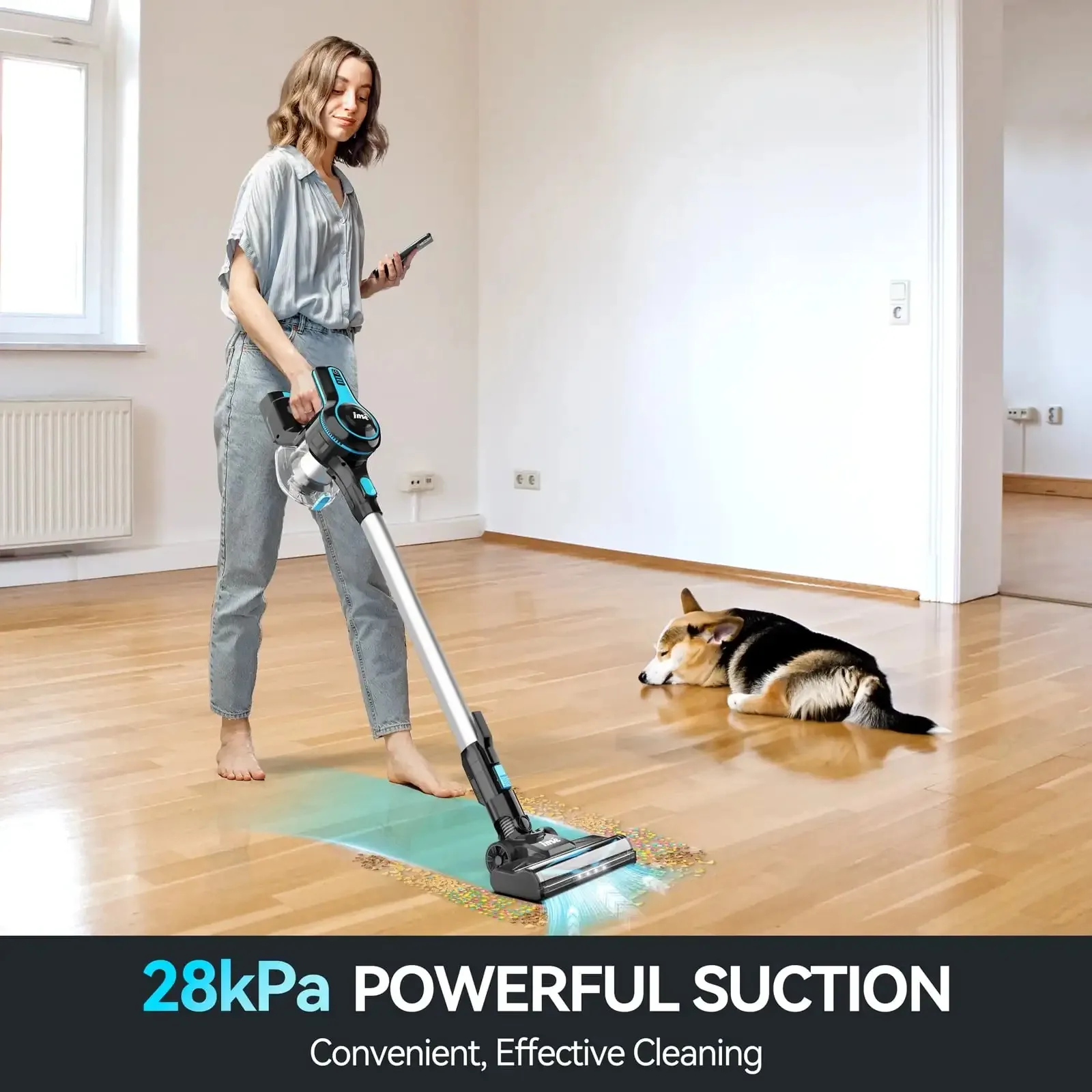 INSE N520 Cordless Vacuum Cleaner Lightweight 6-in-1 Rechargeable Stick Vacuum 28kPa with 45min Runtime for Home Pet Hair Floor